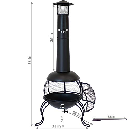 Sunnydaze 66-Inch Black Heavy-Duty Steel Wood-Burning Chiminea with Rain Cap - High-Temperature Paint Finish