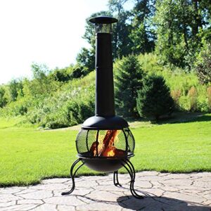 Sunnydaze 66-Inch Black Heavy-Duty Steel Wood-Burning Chiminea with Rain Cap - High-Temperature Paint Finish