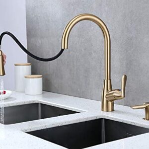 Derengge KF-058S-CS Single Handle Pull-Down Kitchen Faucet with Soap Dispenser, 2 Hole Installation, Meets cUPC NSF 61-9 AB1953, Brushed Gold Finished