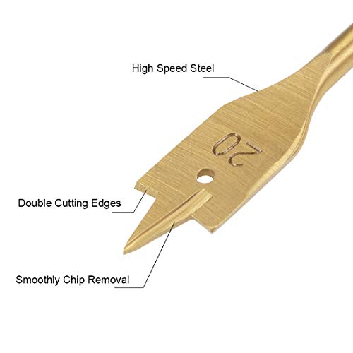 uxcell Spade Drill Bits for Wood Paddle Flat Bit 10 12 16 18 20 25 mm Hex Shank for Woodworking DIY Cutter Tool, High Speed Steel 6in1 Set