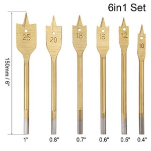 uxcell Spade Drill Bits for Wood Paddle Flat Bit 10 12 16 18 20 25 mm Hex Shank for Woodworking DIY Cutter Tool, High Speed Steel 6in1 Set