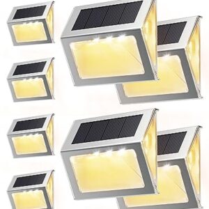 JACKYLED Solar Outdoor Deck Step Lights 8-Pack, 3-Side 270°Lighting 7 LED, Upgraded Solar Stair Lights IP65 Waterproof Solar Fence Lighting for Post, Dock, Patio, Backyard, Garden (Warm Yellow)