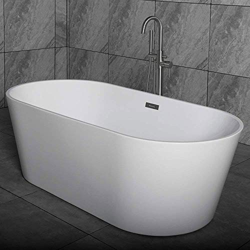 WOODBRIDGE 59" Acrylic Freestanding Bathtub Contemporary Soaking Tub with Chrome Overflow and Drain, B-0014-C