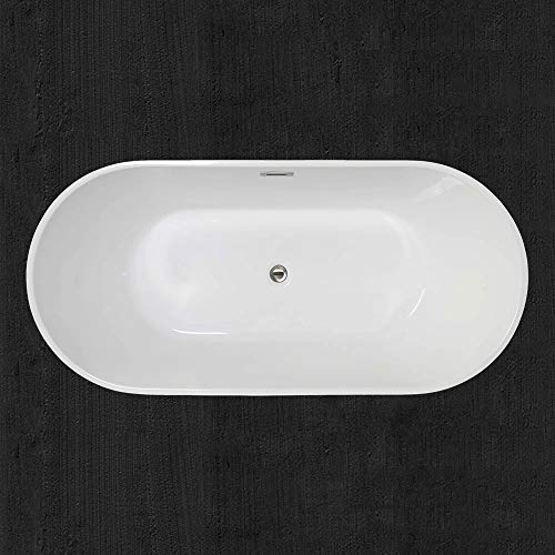 WOODBRIDGE 59" Acrylic Freestanding Bathtub Contemporary Soaking Tub with Chrome Overflow and Drain, B-0014-C