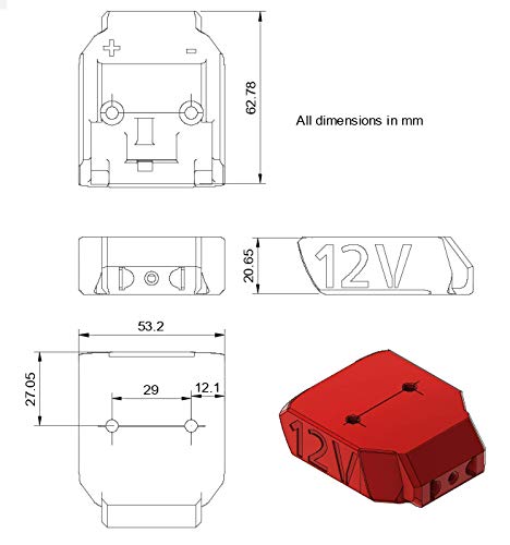 Adapter for DeWALT or Hercules 12v Max battery 12 gauge dock power connector