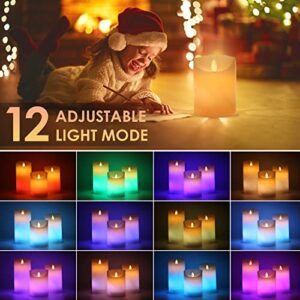 Flameless LED Candles Light, ALED LIGHT 3 Pack Warm White Plus Multicolor Real Wax Battery Operated Electric LED Battery Candles with Timer FLameless Pillar Candles for Decoration