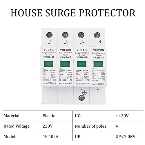 4P 40KA House Protector,220V Protective Device,Din Rail Low‑voltage Arrester,Fire Proof,High Conductivity,Quick Response,for Protect Electric System,On-Loading Electrical