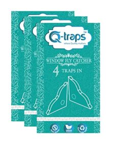 qtraps window fly traps | disposable indoor fly catchers w/non-toxic sticky glue & decorative blue design | fold box & place in corner of sill to catch & hide flying pests (12 traps)