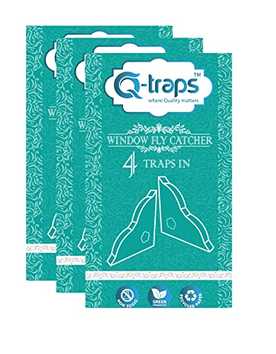 Qtraps Window Fly Traps | Disposable Indoor Fly Catchers w/Non-Toxic Sticky Glue & Decorative Blue Design | Fold Box & Place in Corner of Sill to Catch & Hide Flying Pests (12 Traps)