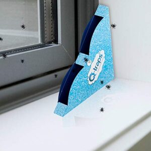 Qtraps Window Fly Traps | Disposable Indoor Fly Catchers w/Non-Toxic Sticky Glue & Decorative Blue Design | Fold Box & Place in Corner of Sill to Catch & Hide Flying Pests (12 Traps)