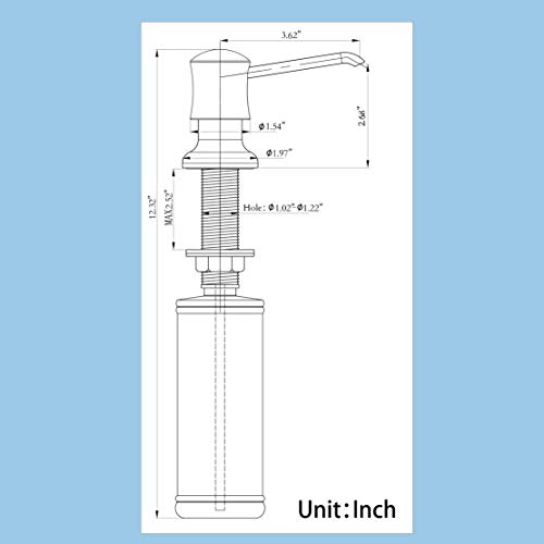 Soap Dispenser for Kitchen Sink Brushed Nickel, Built-in and Refill-from-Top Design with Liquid Hand & Dish Soap Bottle