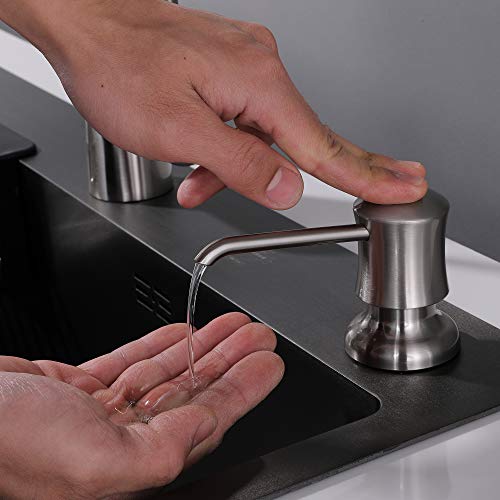 Soap Dispenser for Kitchen Sink Brushed Nickel, Built-in and Refill-from-Top Design with Liquid Hand & Dish Soap Bottle