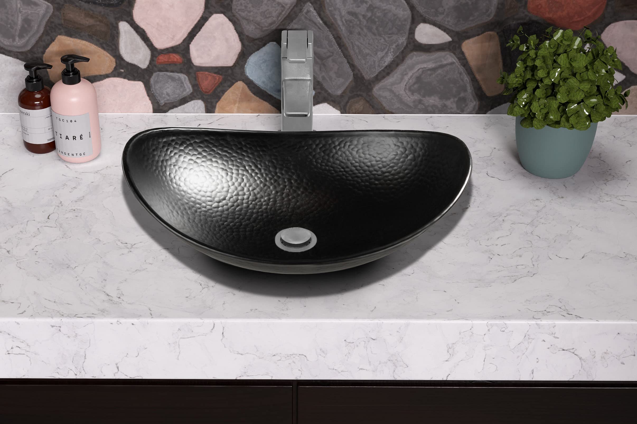 Monarch Abode 19186 Hand Hammered Matte Black Harbor Vessel Bathroom Sink (19 inches)