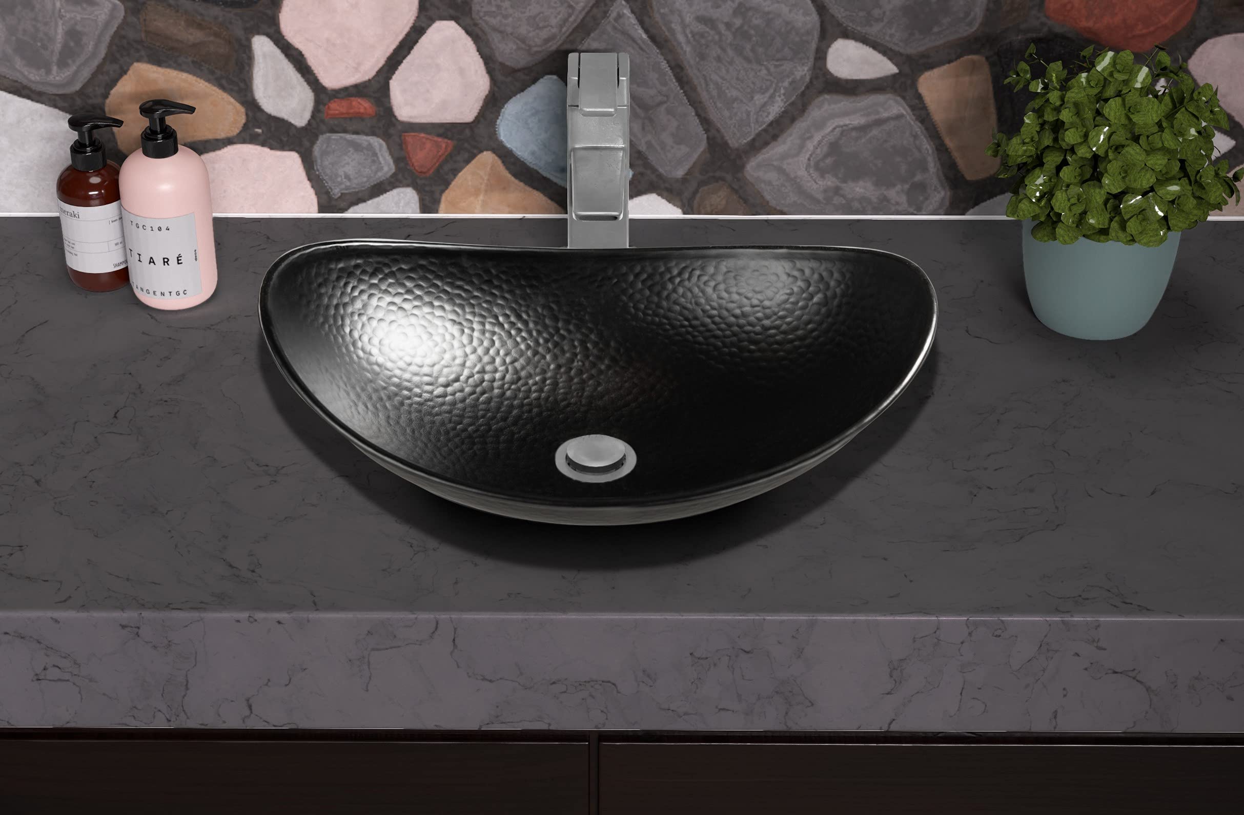 Monarch Abode 19186 Hand Hammered Matte Black Harbor Vessel Bathroom Sink (19 inches)