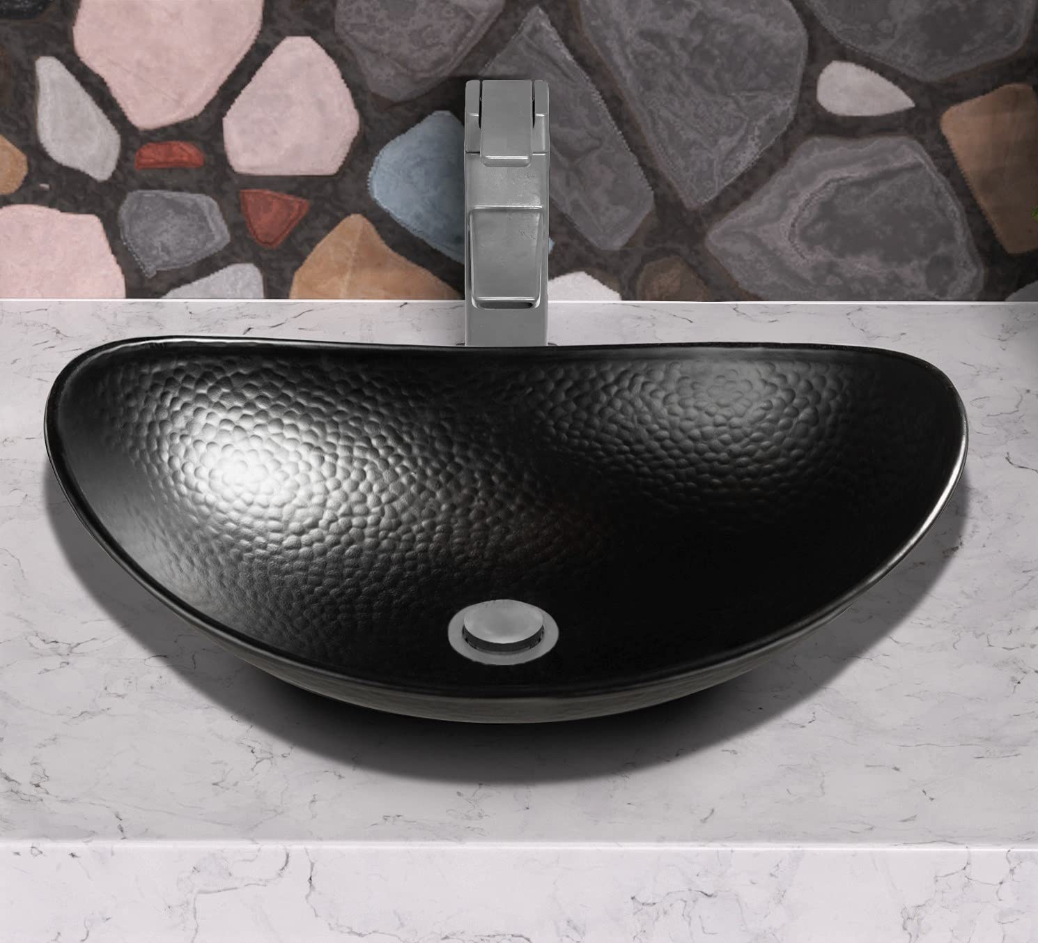 Monarch Abode 19186 Hand Hammered Matte Black Harbor Vessel Bathroom Sink (19 inches)