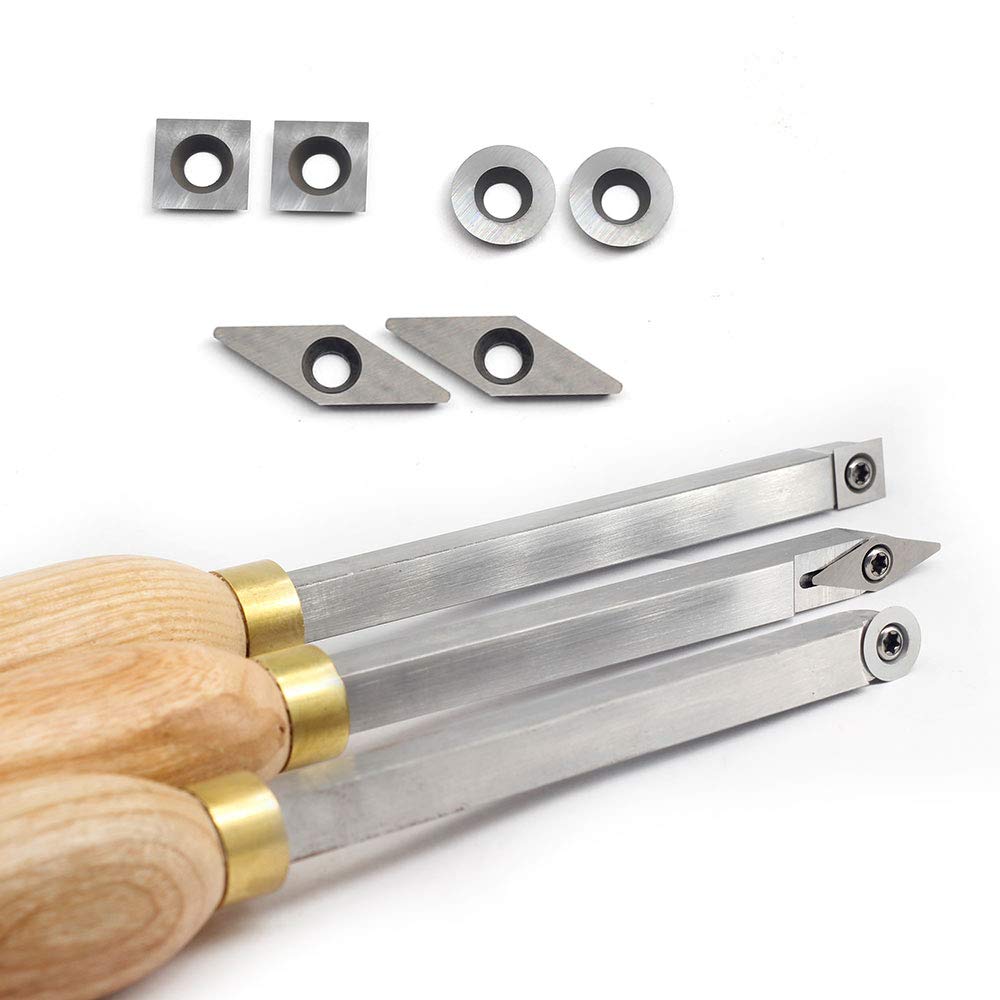 YUFUTOL Carbide Woodturning Tool Mini Size (3 Piece Set) Includes Diamond Shape, Round and Square Turning Tools With Comfort Grip Handles Perfect For Turning Pens or Small to Mid-Size Turning Project