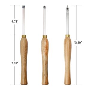 YUFUTOL Carbide Woodturning Tool Mini Size (3 Piece Set) Includes Diamond Shape, Round and Square Turning Tools With Comfort Grip Handles Perfect For Turning Pens or Small to Mid-Size Turning Project