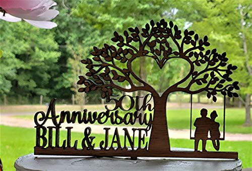 Anniversary Cake Topper- Personalized Rustic 50th cake topper, golden anniversary, 40th, 60th, 10th, 15th, 25th, Gold anniversary topper