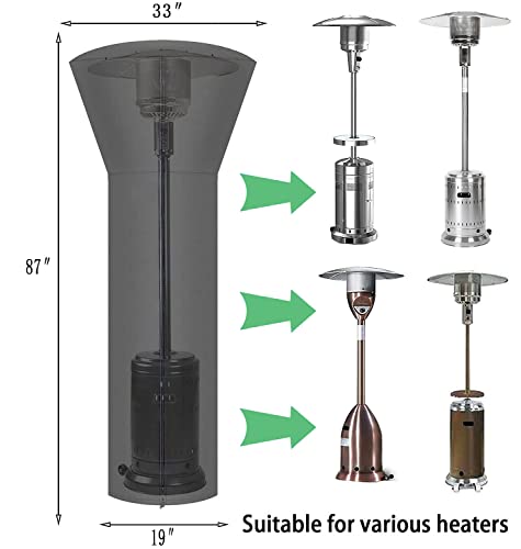 SIRUITON Patio Heater Covers with Zipper and Air Vent,Waterproof,Dustproof,Wind-Resistant,UV-Resistant,Snow-Resistant,（87" Height x 33" Dome x 19" Base,Black）