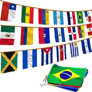 anley latin america 23 countries string flags - assorted latino flag banners for heritage hispanic month international events conference party decoration sports bars - 32 ft 23 flags