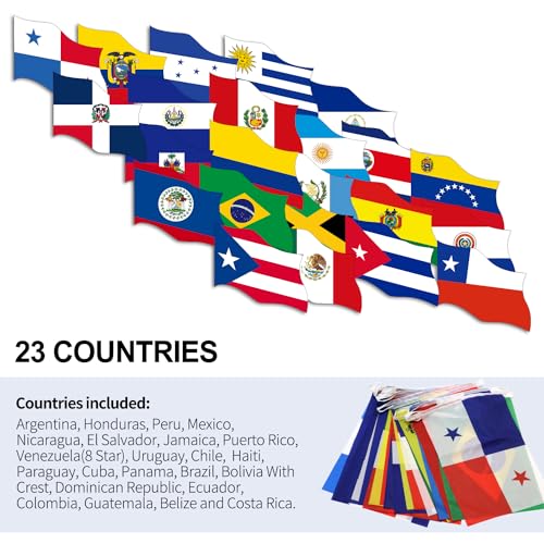 Anley Latin America 23 Countries String Flags - Assorted Latino Flag Banners for Heritage Hispanic Month International Events Conference Party Decoration Sports Bars - 32 Ft 23 Flags