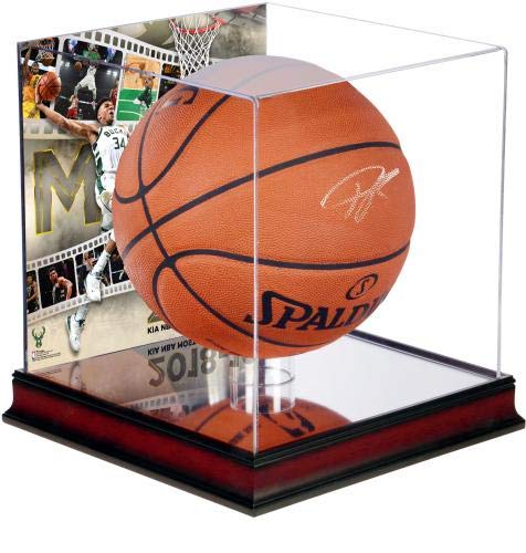 Giannis Antetokounmpo Milwaukee Bucks Autographed Spalding Indoor/Outdoor Basketball with 2019 NBA MVP Mahogany Sublimated Display Case - Autographed Basketballs