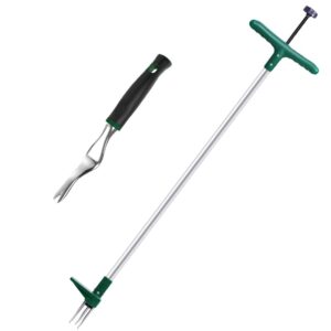 walensee stand up weeder and weed puller, stand up manual weeder hand tool with 3 claws, stainless steel and high strength foot pedal, weed puller (combo pack - stand up weeder & hand weeder)