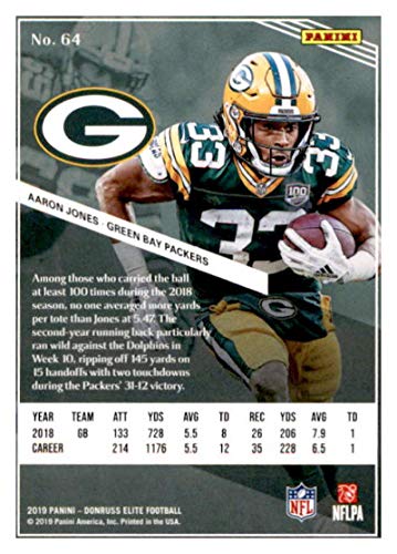 2019 Panini Elite #64 Aaron Jones NM-MT Green Bay Packers Officially Licensed NFL Football Trading Card