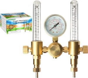 argon regulator dual co2 flowmeter for tig mig welder gas and back purge 60 sfch - cga 580 inlet connection and 5/8" x 18rh outlet fitting - accurate gas metering delivery system by manatee