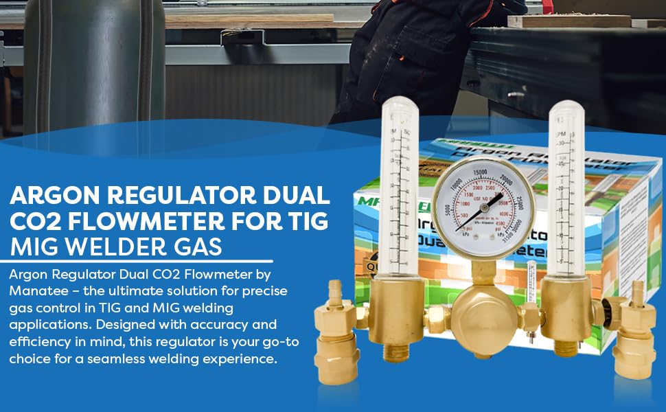 Argon Regulator Dual Co2 Flowmeter for TIG MIG Welder Gas and back purge 60 SFCH - CGA 580 inlet connection and 5/8" x 18RH outlet fitting - Accurate Gas Metering Delivery System by Manatee