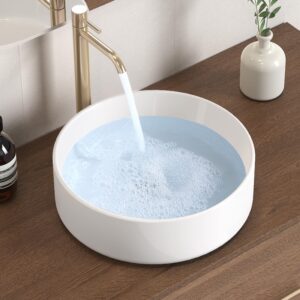 kes vessel sink, bathroom vessel sink bowl 16 inch round above counter circular white vessel sink countertop sink for cabinet lavatory vanity, bvs121