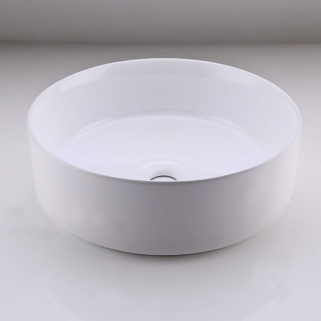 KES Vessel Sink, Bathroom Vessel Sink Bowl 16 Inch Round Above Counter Circular White Vessel Sink Countertop Sink for Cabinet Lavatory Vanity, BVS121