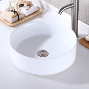 KES Vessel Sink, Bathroom Vessel Sink Bowl 16 Inch Round Above Counter Circular White Vessel Sink Countertop Sink for Cabinet Lavatory Vanity, BVS121