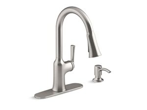 kohler brynn pull down kitchen faucet, 2 function sprayhead, magnetic docking, stainless steel, k-r23089-sd-vs