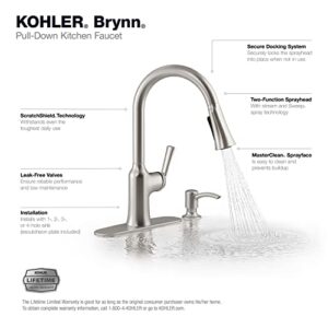 KOHLER Brynn Pull Down Kitchen Faucet, 2 Function sprayhead, Magnetic Docking, Stainless Steel, K-R23089-SD-VS