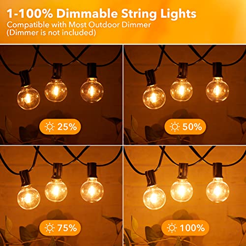 Outdoor String Lights Hanging Globe Patio Lights with 50 G40 Shatterproof Bulbs(2 Spare), IP44 Waterproof Connectable Dimmable 50 Hanging Lights for Indoor Outdoor Decor