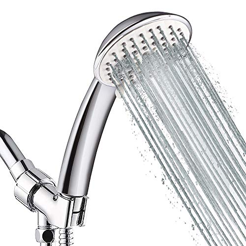 5-Setting High Pressure Handheld Shower Head, NearMoon Multi-functions Powerful Spray Hand Held Showerhead with Adjustable Angle Bracket, Chrome (with 60 Inches Stainless Steel Hose)