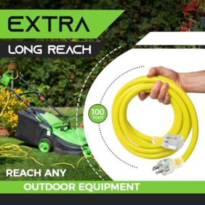 GearIT 10/3 Outdoor Extension Cord (100 Feet) 10 AWG Gauge - 3 Prong Plug - SJTW Heavy Duty for Indoor/Outdoor - All Purpose Weather Resistant - Power Cord for Lawn, Garden, Appliances - 100ft