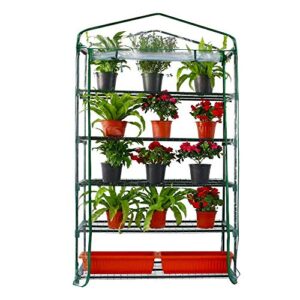 worth garden 50% extra wide mini greenhouse 5 tier portable plant green house 40in wide -sturdy gardening shelves with pvc cover - indoor & outdoor wheatgrass growing - 19″x40″x75″