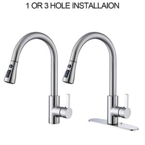 Single Handle High Arc Pull Out Brushed Nickel Kitchen Faucet, Single Level Stainless Steel Kitchen Sink Faucets with Pull Down Sprayer, KNACK