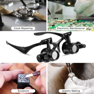 Headband Magnifier with LED Light for Jewelry Clock Electronics Repair Magnifying Glass Loupe with Precision Tweezers and 8 Interchangeable Lens: 2.5X/ 4X/ 6X/ 8X/ 10x/ 15x/ 20x/ 25x