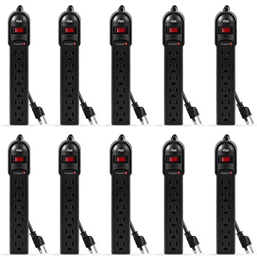 KMC 6-Outlet Surge Protector Power Strip 10-Pack, 735 Joules, Overload Protection, 2-Foot Cord