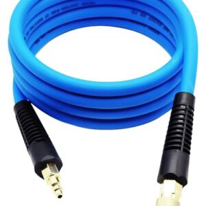 YOTOO Hybrid Lead-in Air Hose 3/8-Inch by 10-Feet 300 PSI Heavy Duty, Lightweight, Kink Resistant, All-Weather Flexibility with 1/4-Inch Brass Male Fittings, Bend Restrictors, Blue