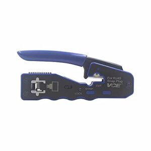 vce rj45 pass through crimp tool with replacement blades for cat6a cat6 cat5e cat5 connector, all-in-one ethernet cable crimping tool wire stripper cutter