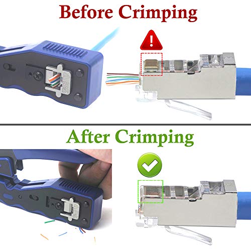 VCE RJ45 Pass Through Crimp Tool with Replacement Blades for Cat6a Cat6 Cat5e Cat5 Connector, All-in-One Ethernet Cable Crimping Tool Wire Stripper Cutter