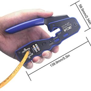 VCE RJ45 Pass Through Crimp Tool with Replacement Blades for Cat6a Cat6 Cat5e Cat5 Connector, All-in-One Ethernet Cable Crimping Tool Wire Stripper Cutter