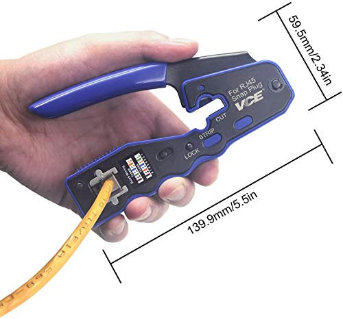 VCE RJ45 Pass Through Crimp Tool with Replacement Blades for Cat6a Cat6 Cat5e Cat5 Connector, All-in-One Ethernet Cable Crimping Tool Wire Stripper Cutter