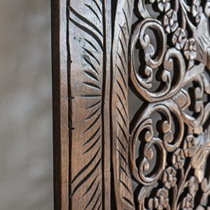 Wood Bed Headboard Dark Stain King Size Home Decoration Wooden Carved Wall Art in Reclaimed Teak from Thailand 72 Inches