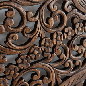 Wood Bed Headboard Dark Stain King Size Home Decoration Wooden Carved Wall Art in Reclaimed Teak from Thailand 72 Inches