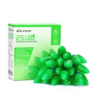 silvom green christmas lights, 25 led festive lights, 16ft faceted c9 string lights, 120v ul certified indoor & outdoor string lights for easter, tree, garden, party, patio, fence, holiday decoration